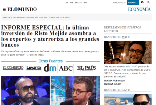 Con Risto Mejide sigue la estafa de los BITCOIN en internet sin que la @policia ni @guardiacivil acaben con los anuncios fraudulentos
