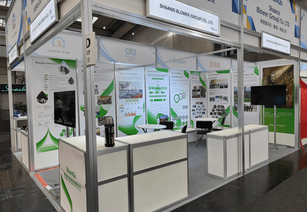 La foto muestra el stand de exposición de Shaanxi Blower (Group) Co., Ltd en la Hannover Messe 2024, celebrada del 22 al 26 de abril en Hannover, Alemania. (Fuente: Shaangu)
