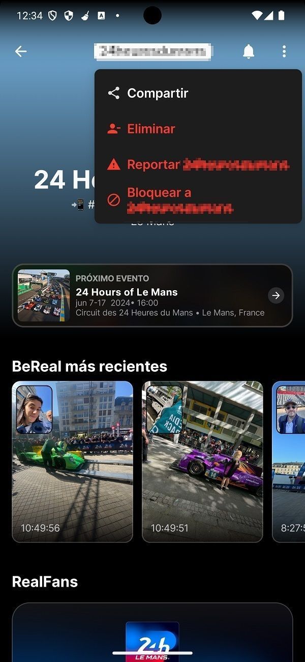 Captura Reportar cuenta