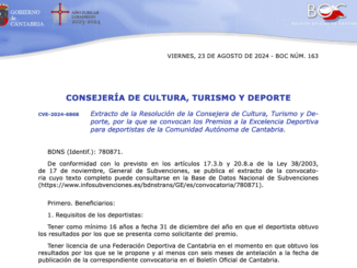 El Gobierno convoca los premios a la excelencia deportiva de Cantabria dotados con 165.000 euros
