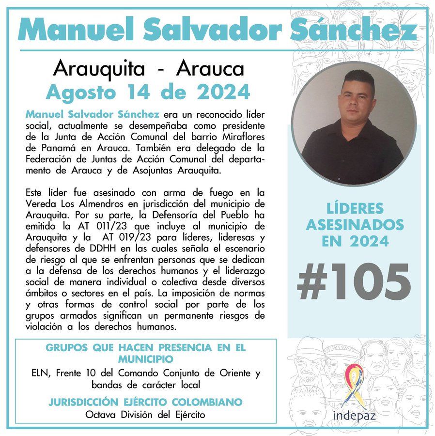La querra civil encubierta de Colombia llega hoy a los 105 asesinatos individuales y 42 masacres