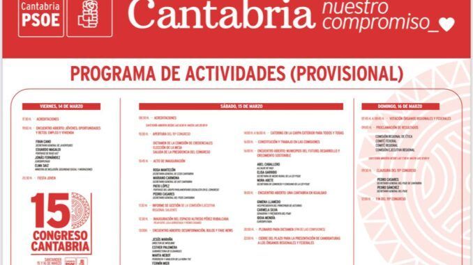 Programa provisional de actividades del XV Congreso del PSC
