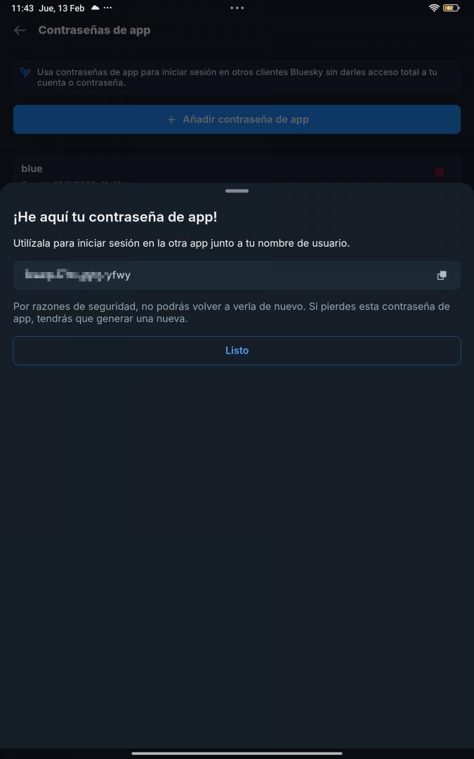 Contraseñas de app, obtenida